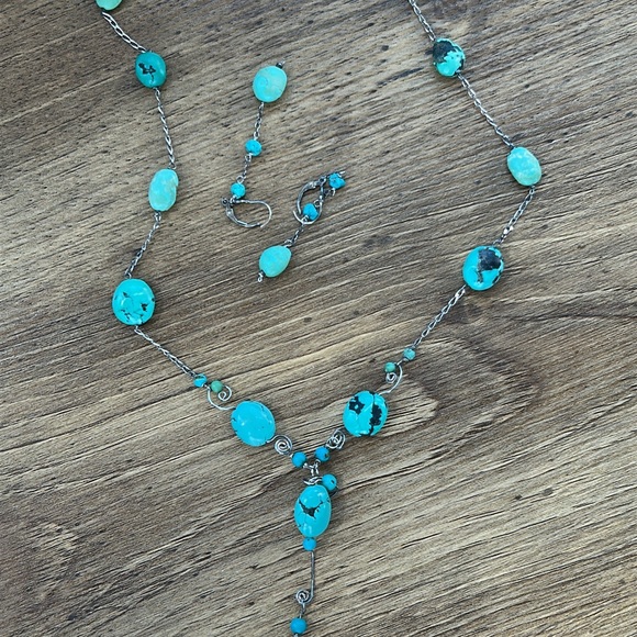 Boho Vintage silver turquoise statement 
Y necklace and earrings. - Picture 6 of 10